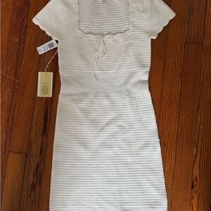 White Sheath Mini Dress with Square Neck and Sailor Collar